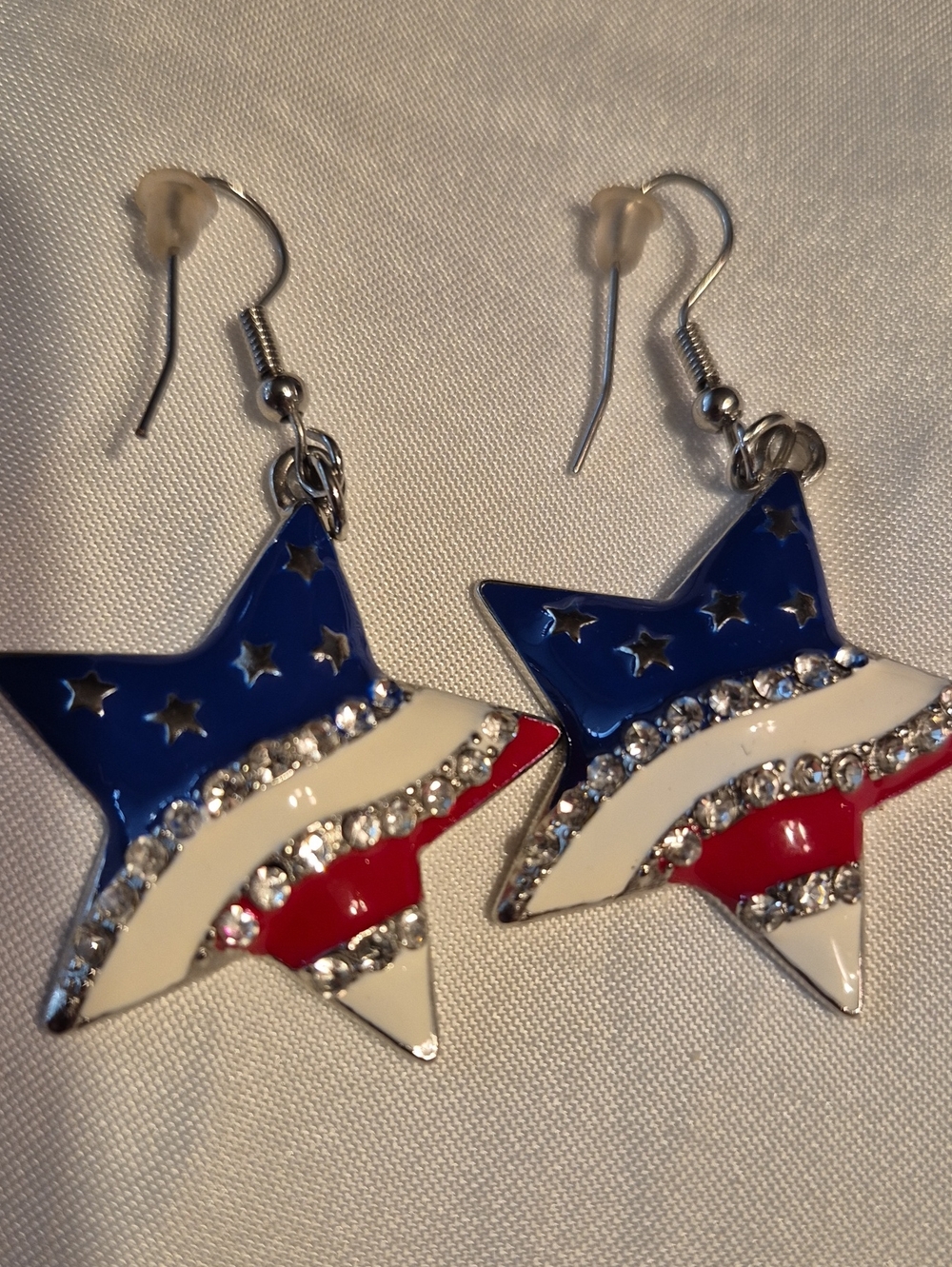Patriotic Star Dangle Earrings - Blue, White & Red Stars
